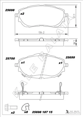 KALE  25698 187 15 ANS  Balata Ön Auris-Auris Touring.Corolla Sedan 06 - 2569801 GDB3598