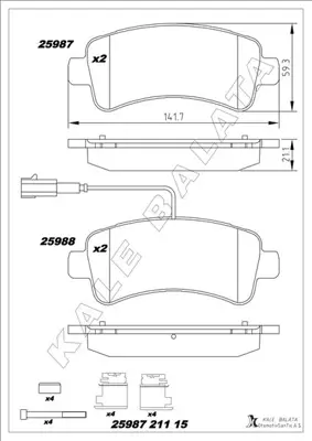 KALE  25987 211 15 MSH  Disk Fren Balatasi (Arka) Jumper 2.0d/2.2d3.0d 04/... 1612434080 68230095AA 2598721115 10570 AN981K FDB4950 604890 77367094 82210330 872010