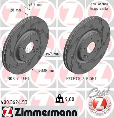 ZIMMERMANN  400.3624.53 Fren Diski On Mercedes W203 Cl203 S203 C209 A209 R... A2034211312 92119800 8DD355109401 400362420 3084501 SDK6477 DDF15821 231460FC 9A44821 BS7072B