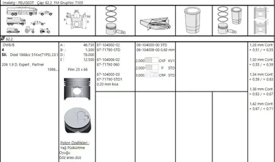 FEDERAL MOGUL 40202901G Gömlek Partner/Scudo 1,9d Dw8 Std 82,2mm 