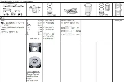 FEDERAL MOGUL 40209400G Gömlek Master Ii 2,5 Dci 16v 89mm G9u Std 