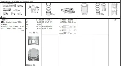 FEDERAL MOGUL 67868065G Segman Palio/Marea 1,6 16v 0,40 86,4-040 Mm 