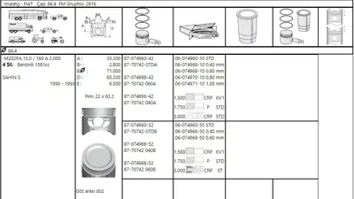 FEDERAL MOGUL 877074206000AG Piston-Segman Sahin-S 1.6 (86.40) 0.60 
