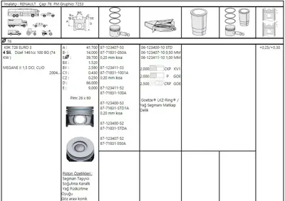 FEDERAL MOGUL 8771831STD10AG Piston-Segman Fluence-Megane Ii-Scenic Ii-Clio 1,5dci-100hp Std (K9k-Euro4) (76,00mm-020mm Kisa) 