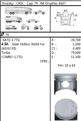FEDERAL MOGUL 8771681STD000G Piston-Segman Combo B/Corsa B 1,7td Std 60ps 79,00mm 17d-X17d 
