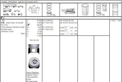 FEDERAL MOGUL 8771821STD000G Piston-Segman Kango-Megane-Laguna-Trafic-Scenic-Vivaro-Carisma 1,9dti Std (F9q) (80mm) 