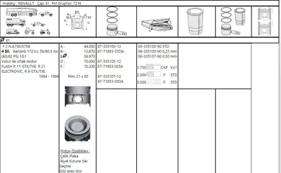 FEDERAL MOGUL 877185305000AG Piston-Segman R11 Flash-R21-Manager 1,7 050 (F1n-F2n) (81mm) 