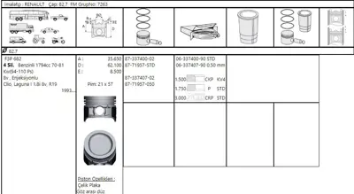 FEDERAL MOGUL 8771957STD000G Piston-Segman Laguna I 1.8 8v F3p Std 