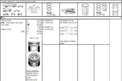 FEDERAL MOGUL 8771978STD000G Piston-Segman Master-Movano 2.5 Dci-Cdti 120/146 Bg G9u Std (89mm) 