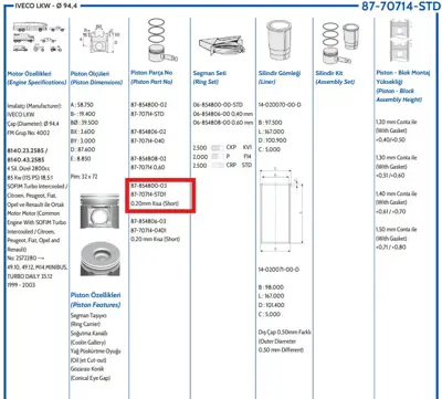 FEDERAL MOGUL 8770714STD100G Piston-Segman Ducato-Master 2,8 Td Std  020 Kisa 