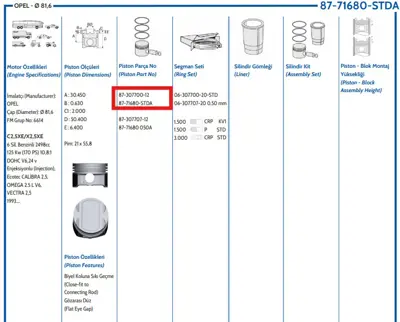 FEDERAL MOGUL 8771680STD00AG Piston-Sekman Opel  81,60  Mm  Std Vectra B-A-Omega-Calibra 2.5 24v V6 93-02 X25xe-C25xe 170ps 