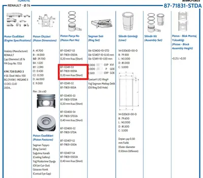 FEDERAL MOGUL 877183110010AG Piston-Segman Fluence-Megane Ii-Scenic Ii-Clio 1,5dci-100hp 100 (K9k-Euro4) (76,00mm) 020 Kisa 