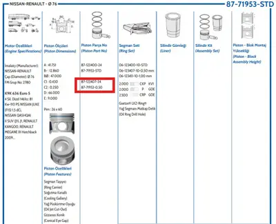 FEDERAL MOGUL 8771953050000G Piston-Segman Megane Iii/Kango/Qashqai 1,5 Dci 050 K9k 636 Euro 5 76 Mm 