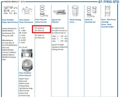 FEDERAL MOGUL 8771953STD000G Piston-Segman Megane Iii/Kango/Qashqai 1,5 Dci Std K9k 636 Euro 5 76 Mm 