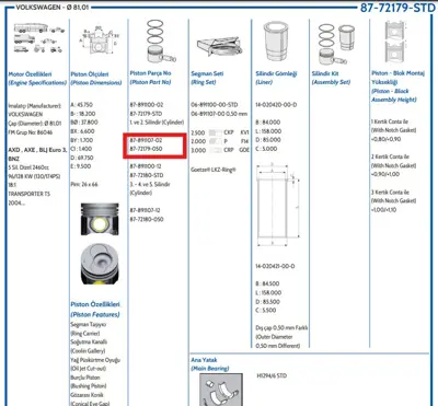FEDERAL MOGUL 8772179050000G Piston-Segman T5 03-09/Touareg 03-10 2,5tdi 050 5 Silindir /1-2piston 81,01mm Axd Axe Bac Blj Blk 