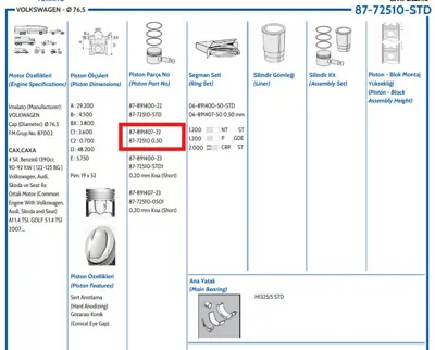 FEDERAL MOGUL 8772510050000G Piston-Segman Golf Vi-Jetta-Passat-Leon-A3 1.4tsi 050 (Caxa) 