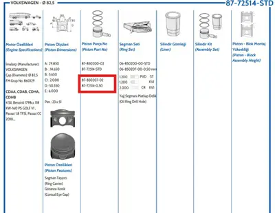 FEDERAL MOGUL 8772514050000G Piston-Segman Passat-A4-A5 1.8tfsi 050(Cda-Cdh) 