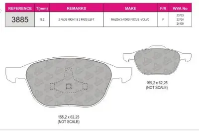 İthal 3885 Ön Balata Focus 04-/Cmax 04-07/Cmax 07-/Focus Iii 11-/Kuga 07-/Mazda Iii/Mazda V/C30-C70-S40 Ii-V50 