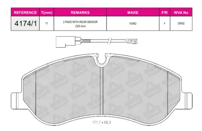 İthal 4174/1 Ön Balata Tourneo Custom/Transit Custom 14-/V362 12- 2,2tdci (Arka Tek Teker)(Çift Fisli) 