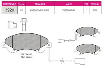 İthal 3920/1 Ön Balata V347 06-11 2,3-16v2,2tdci-2,4tdci (Önden Çeker) Fisli 