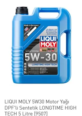 İthal 9507 Motor Yagi Longtime High Tech Dpfli 5w30 5lt Acea C2/ Acea C3/ Api Sp Bmw Long.-04 M.B 229.51 4b5l 