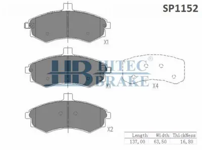 HITECH 010044 Ön Balata Elantra 00-04/Matrix 01-10/Sonato 01-05 2,5 (Sp1152p) 