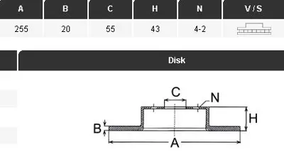 YAVUZSAN 34323 Ön Fren Diski Yaris 99-05 1,0i-1,3i-16v-01-05 1,5vvt-03- 1,0-16v/Verso 02- 1,3(255-20-4dl)  Havali A 030115105P