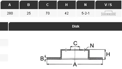 YAVUZSAN 27219 Ön Fren Diski Astra G-H 04-/Corsa C 03-/Meriva 03-/Zafira 99-(Sogutmali)(280x25x5 Dl) Havali Ad. 1J0122157EM