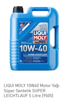 İthal 9505 Motor Yagi Super Sent. 10w40 5lt Acea A3/ Acea B4/ Api Sn M.B 229.1/ M.B 229.3/ Vw501 01/ Vw505 00 