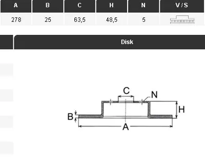 YAVUZSAN 13312 Ön Fren Diski Focus Ii 04-/C-Max 03-/S40/C30/V50/V70 05- (278-25-5dl)  Havali Ad. 21950-A5100