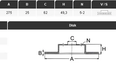 YAVUZSAN 34222 Ön Fren Diski Corolla-Auris 07-11 Vvti 1.4 D4d (275x25x5dl) Havali Ad. 13140038S1