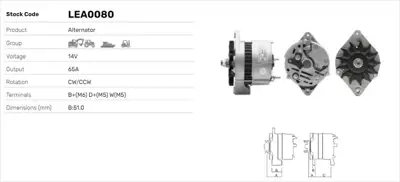 LUCAS LEA0080 Alternator A127 - 12v - 65a Case 455c,580e,580k,850, 