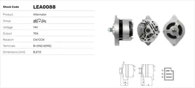 LUCAS LEA0088 Alternator A127 - 14v - 70a Mf 3050,3060,3065,3070, 1121672 120329 1203922 1214516 1254745 1423935 28105264G 28105264K 28141025P 28141026C 28141036L 2A141165A 2A141165B 2A141165D 2A141165E 2A141165G 2A141165M 2M141671 2M141671A 2M141671B 2M217580AA 38105264 38105264D 38105264H 38105264J 38141015A 38141015P 38198141BX 38198141X 4E141015C 6A105264A 6A105264K 6A105264M A5141671 A5141671A A5141671D A5141671E A5141