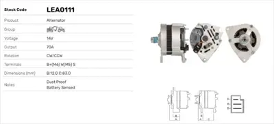 LUCAS LEA0111 Alternator A127 - 14v - 70a New Holland P366,412 21217526267 21217527666 7526267 7527666