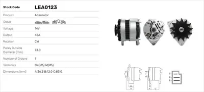 LUCAS LEA0123 Alternator A127 - 14v - 45a Case Itm Co Jcb Mf 