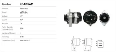 LUCAS LEA0562 Alternator A115 - 14v - 55a Mf 133,135.3,140,152,155.3 1J927156JE
