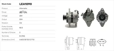 LUCAS LEA1090 Alternator 28v-50a Isuzu-John Deere-New Holland LEA1090 A4TU6285ZC A004TU9586 1812005305 543148504 AL6059 1812005903 CAL35625 YA00046245 1812006035