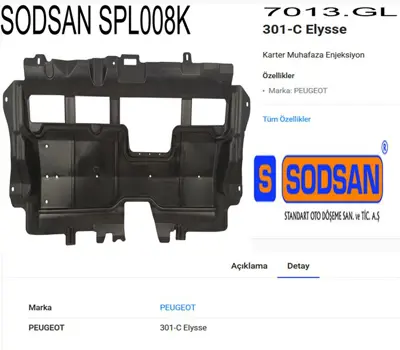 SODSAN SPL008K Karter Muhafaza Peugeot 301-C Elysee-208 12-19 Citroen C4 Cactus-C3-Ds3 
