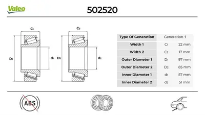 Valeo 502520 Porya Rulmani Arka 86VX1A049CA 762514 51828135 FBK297 200057 302124 FR391013 713678420 VBK495 VKBA959