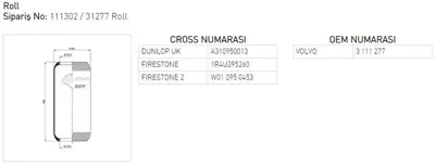 AIRTECH 111302 Körük, Havali Süspansiyon 31277 Roll Koruk Volvo 2O71794 1R4U395260 6865535 220034 3111277 954172 50204002240 14202600 3988704 A11547