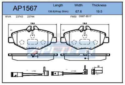 APETECH AP1567 Fren Balata On 03> W211 E200-220-240 Cdı 573091B 8DB355031581 5P1124 323700047600 851905 986494285 604142 2374381 HP7511 237432002