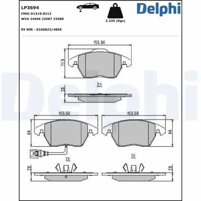 DELPHI LP3694 Fren Balatasifren Balatasifren Balatasifren Balatasi 3C0698151D 3C0698151J 3C0698151P