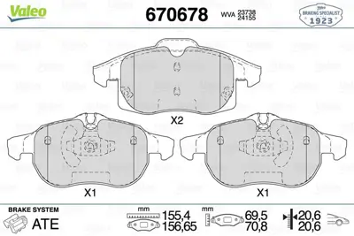 Valeo 670678 Fren Balatasi On Opel   Vectra C 1.8i 2.0dti 2.2 3.2 1.6 1.9cdti 04-08 1605137