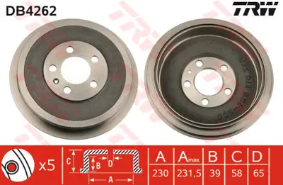 TRW  DB4262 Fren Kampanasi Arka Roomster 1.2 Tdi-1.4-1.4 Tdi-1... 1J0609617B B714400 714400 986477152 180260 14938610 NDR318 94226829 55283 600196500