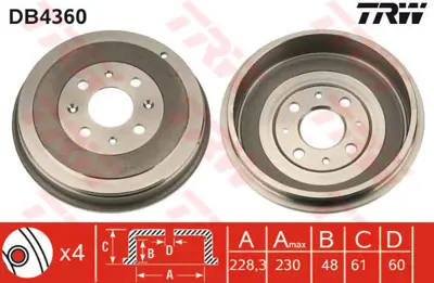 TRW  DB4360 Arka Kampana Corsa D 07> Corsa E 14> Adam 13... 55701380 51901444 329262J TF252321 TA0206C 709100 BMD843510 329801J TA0206 55703043