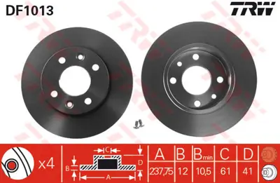TRW  DF1013 Ön Fren Aynasi R9-R11-R19 Clio I 91> Clio Ii 98... 7700704705 7701204282 M13070 R1081P NBD023 DF4382 986479165 986BB4035 986BB4294 8295875
