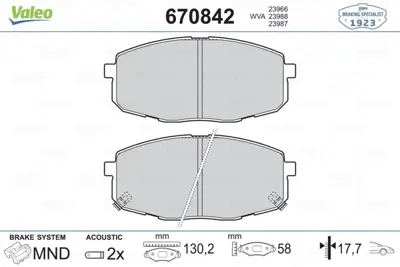 Valeo  670842 Ön Balata Hyundai İ30 1.4-1.6-2.0-1.6 Crdi-2.0 Crd... 581011HA10 581011HA20 581011HA00 K2JA3328ZA K2JA3328Z 581011MA00 BS1762 J3600548 58101A0A00 581011MA01