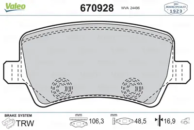 Valeo  670928 Arka Fren Balatasi S-Max 09> 06> Galaxy Iii ... 30794554 B1G10209002 573748J 181776 P24078N 6920 DP61934 PPL05AF 811010564 PAD1566