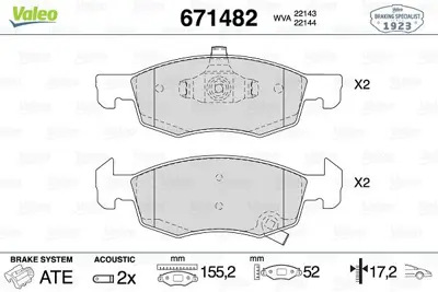 Valeo  671482 Ön Fren Balatasi Corsa E 2014=> (14 Jant Arka K... P59084N 1605280 16907 KBP2540 P59084 PAD2062 T2449 101725359 CBP32301 MDB3772