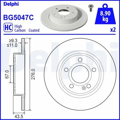DELPHI BG5047C Fren Diski Arka Mercedes W177 W247 C118 Takim 2474230112